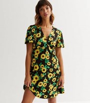 New Look Black Sunflower Flutter Sleeve Mini Tea Dress